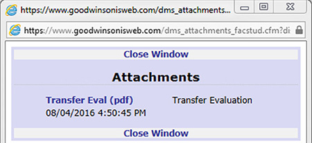 image of transfer evaluation window